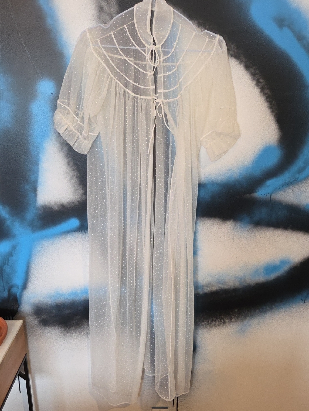 Vanity Fair Sheer White Dotted Mesh Robe with Sailor Yoke